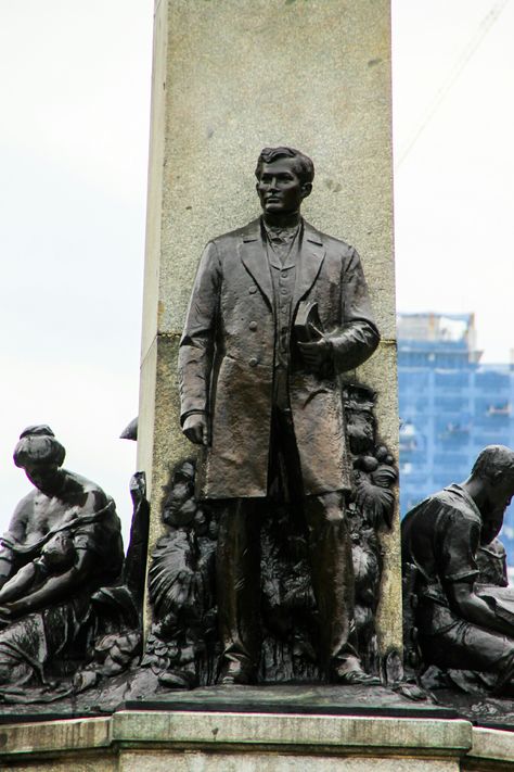 The Rizal Monument  is a memorial in Rizal Park in Manila.... Philippines..... Rizal Monument, Rizal Park, University Of Santo Tomas, Philippine History, Jose Rizal, Noli Me Tangere, Cemetery Statues, Filipino Art, Philippines Culture