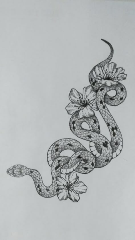 Snake And Flowers Tattoo, Snake And Flowers, Snake Tattoo Ideas, Henne Tattoo, Art Snake, Tattoo Snake, Rib Tattoos For Women, Torso Tattoos, Snake Tattoo Design