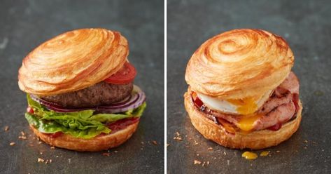 Croissant Bun Recipe, Croissant Rolls Ideas, Croissant Rolls, Roll Croissant, Croissant Packaging, Club Croissant Sandwich, New York Roll, Croissant Burger, Round Croissant