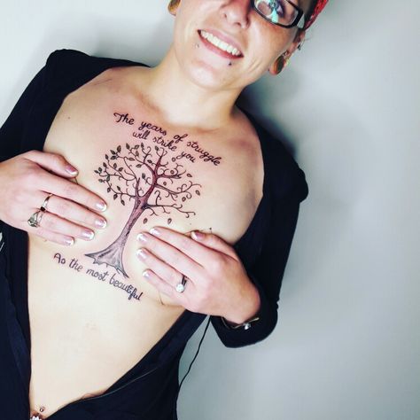 Tree of life tattoo on sternum/chest Tree Of Life Chest Tattoo, Tree Sternum Tattoo, Tattoo On Sternum, Tree Of Life Tattoos, Reflection Tattoo, Tattoo Sternum, Woman Tree, Tree Roots Tattoo, Sternum Tattoos