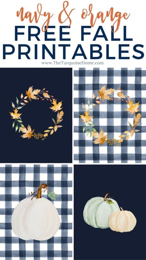 Navy & Orange Free Fall Printables - The Turquoise Home Free Fall Printables, Autumn Art Print, Diy Posts, Free Falling, Fall Printables, Living Room Shelves, Holiday Printables, Beautiful Fonts, Fall Ideas