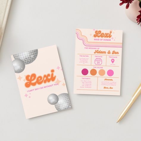 Canva Template, Bridal Party Info Card, Bridesmaid Information Card, Disco, Groovy, Bridesmaids Proposal Disco Bridesmaid Proposal, Colorful Bridesmaid Proposal, Bridesmaid Info Card, Bridesmaids Proposal, Bridesmaid Proposals, Bridesmaid Proposal Cards, Information Card, Bridesmaid Proposal, Canva Template