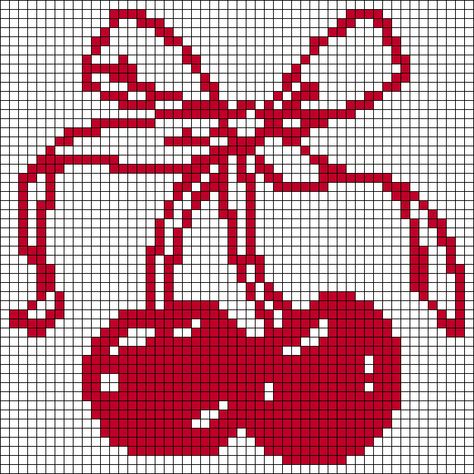 Alpha pattern #172663 | BraceletBook Cherry Grid Pattern, Cherry Tapestry Crochet, Fruit Pixel Art Grid, Cherry Knitting Pattern, Cherry Pixel Grid, Pixel Art Two Color, Bow Cross Stitch Pattern, Bead Tapestry Patterns, Cherry Granny Square Pattern