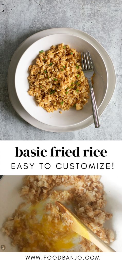 Fried Rice No Peas, Fried Rice Recipe Without Vegetables, Fried Rice Recipe Easy No Veggies, Small Batch Fried Rice, Venison Fried Rice, Basic Fried Rice, Soy Rice Recipes, Plain Fried Rice Recipe Easy, Plain Fried Rice Recipe