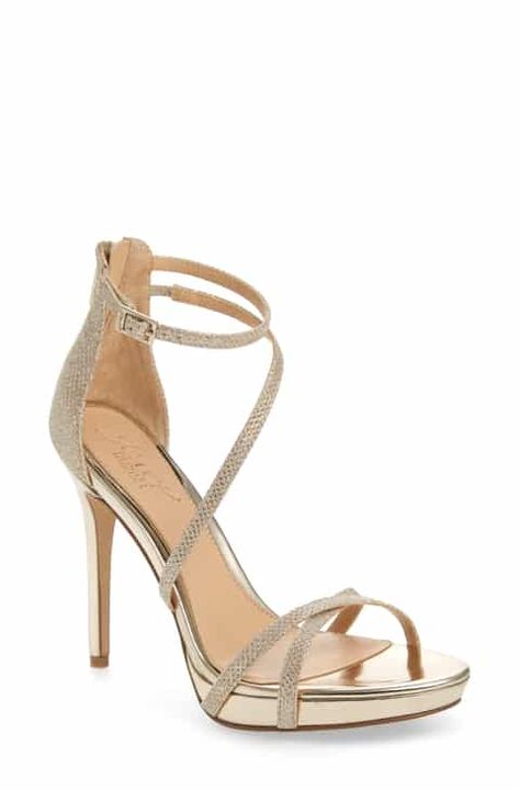 Product Image Gold Glitter Heels, Gold Wedding Shoes, Jewel Badgley Mischka, Strappy Platform Sandals, Badgley Mischka Shoes, Prom Heels, Strap Sandals Women, Gold Sandals, Prom Shoes