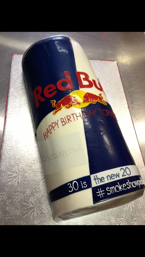 Red bull birthday cake Bull Birthday Cake, Redbull Cake, Red Bull Cake, Bull Cake, Vision Board Aesthetics, Red Bull Energy Drink, Drink Cake, Chef Cake, Wild Birthday Party