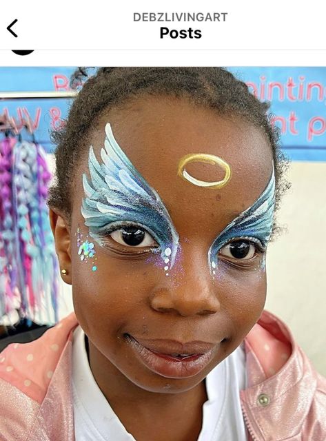 Face Painting Angel, Angel Face Painting, Professional Face Painting, New Years Face Paint, Easy Face Paint Designs, Christian Face Painting, Princess Crown Face Paint, Angel Face Paint, Disney Face Painting