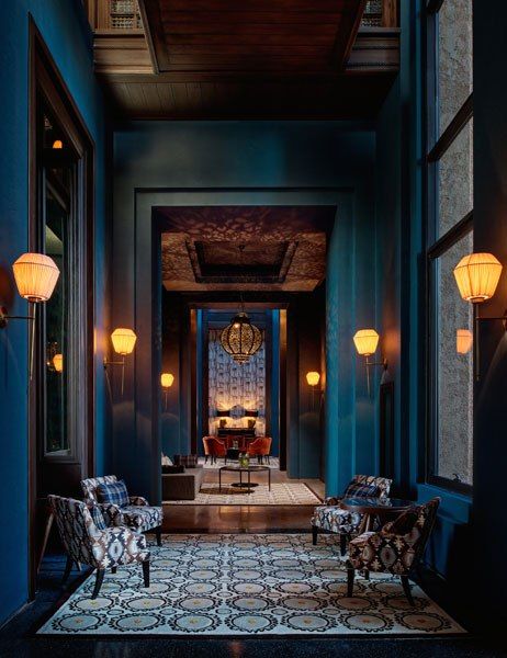 Peacock Blue- My favourite Ten New Exotic Retreats Around the World : Architectural Digest- Royal Palm Marrakech, Morocco Dark Walls, Dark Interiors, Design Hotel, Blue Rooms, Hotel Design, Blue Walls, Modern Bathroom Design, Architectural Digest, Home Fashion