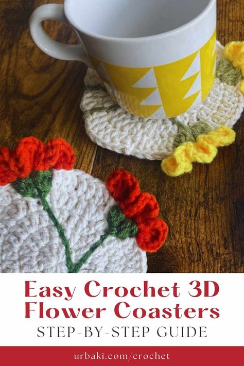 Crochet enthusiasts looking to add a touch of elegance and nature-inspired beauty to their table setting need not look any further. In this article, we will guide you through creating stunning 3D flower coasters that are not only functional but also visually captivating. With simple and easy-to-follow steps, you can impress your friends and family with your crochet skills while elevating the aesthetics of your table decor. Before we begin, gather the materials required for this crochet... Crochet Flower Bouquet Free Pattern, 3d Flower Crochet, Easy Crochet Flower, Coasters Crochet, Crochet Flower Bouquet, Flower Coasters, Crochet Coaster Pattern, Cozy Crochet, Crochet Home Decor