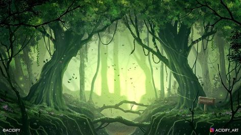 Forest Concept Art, Landscape Concept Art, Fantasy Forest Landscape, Digital Painting Process, Forest Concept, Concept Landscape, Cityscape Wallpaper, Forest Drawing, Jungle Illustration