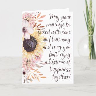 Vibrant Sunflowers Wedding Congratulations Card | Zazzle.com Wedding Congratulations Quotes, Wedding Card Verses, Wedding Wishes Messages, Wedding Wishes Quotes, Wedding Card Quotes, Wedding Day Wishes, Wedding Card Messages, Card For Wedding, Cards Anniversary