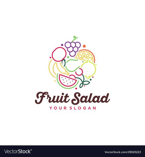 Logo Salad Buah Design, Fruit Salad Logo, Fruit Logo Design, Healthy Food Logo, Fruit Logo, Simple Logo Design, Food Logo, Care Logo, Mixed Fruit