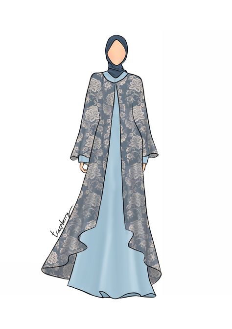 Abaya Sketch Design, Abaya Illustration, Dress Illustration Design, Abaya Ideas, Hijab Design, Islamic Vector, Hijab Drawing, Hijab Designs, Dress Batik