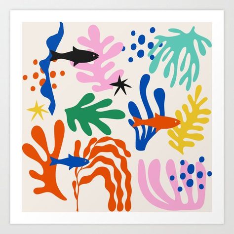 Ocean Life Matisse Paper Cutouts Art Print by Suneldesigns Matisse Paper Cutouts, Matisse Shapes, Matisse Inspired Art, Matisse Cutouts, Animal Cutouts, Graphic Shapes, Cut Out Art, Paper Cutout Art, Paper Cutouts