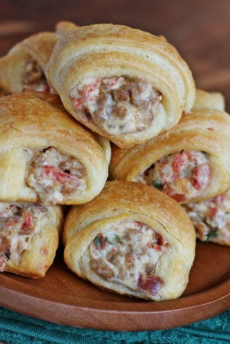 Croissant Sausage Cream Cheese, Ground Sausage Recipes Appetizers, Rotel Sausage Cream Cheese Croissant, Rotel Cream Cheese Crescents, Cream Cheese Rotel Sausage Balls, Sausage Croissant Rolls, Ground Sausage Appetizer Recipes, Sausage Pinwheels Cream Cheese, Rotel Sausage And Cream Cheese Crescents