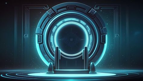 Futuristic portal science fiction podium... | Premium Photo #Freepik #photo #futuristic-elements #futuristic-circle #hud #futuristic-design Futuristic Portal, Futuristic Door, Cyberpunk Space, Columns Design, Floating Objects, Futuristic Elements, Galaxy Lights, Futuristic Background, Architecture Design Drawing