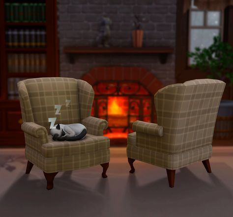 Sims 4 Cc Grandma Furniture, Sims 4 Grandma House, Grandma Furniture, Sims 4 Grandma Cc, Mug Of Hot Chocolate, Plaid Chair, Cottage Chairs, Furniture Cc, Make A Mug