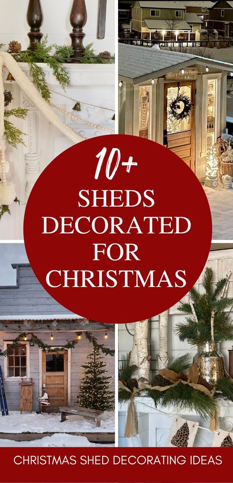 Stunning Sheds Decorated For Christmas She Shed Exterior Ideas, She Shed Exterior, Garden Shed Ideas Exterior, Shed Exterior Ideas, She Shed Decorating Ideas, Simple Winter Decor, Decor Ideas For Christmas, Holiday Lights Outdoor, She Shed Decor