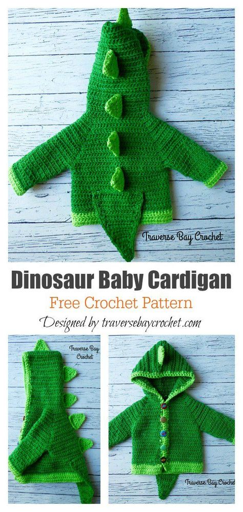 Dinosaur Baby Cardigan Free Crochet Pattern #freecrochetpatterns  #crochetsweater  #crochetdinosaur  #crochetcardigan Baby Cardigan Crochet, Crochet Dinosaur Patterns, Crochet Baby Sweaters, Cardigan Bebe, Crochet Baby Sweater, Confection Au Crochet, Crochet Baby Cardigan, Pull Crochet, Pull Bebe