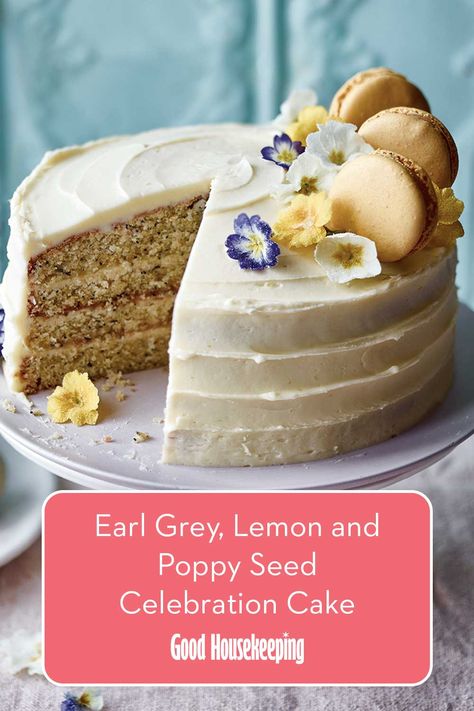 Covered in decadent lemon curd buttercream, this classic lemon and poppy seed cake has been given a subtle Earl Grey twist. It's the perfect birthday cake to make for someone who loves tea🫖 School Cake, Seed Cake, Poppy Seed Cake, Celebration Cake, Loaf Cake, Poppy Seed, Earl Grey, Cake Tins, Lemon Cake