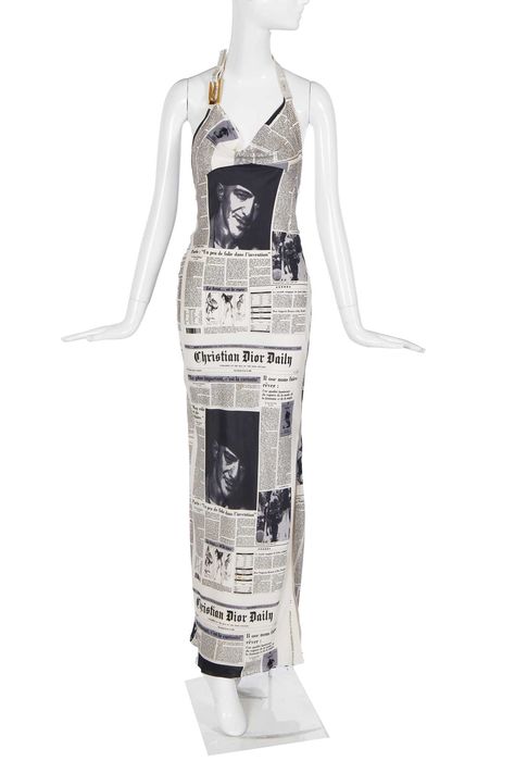 Dior Newspaper, John Galliano Newspaper, Galliano Newspaper, Newspaper Print Dress, Newspaper Dress, Galliano Dior, Dior By John Galliano, Leather Halter, Newspaper Printing