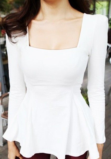 White Long Sleeve Peplum Top Sweet Heart Neckline, Long Sleeve Peplum Top, White Long Sleeve Blouse, Sweet Heart, White Top, White Long Sleeve, Passion For Fashion, White Shirt, Autumn Winter Fashion