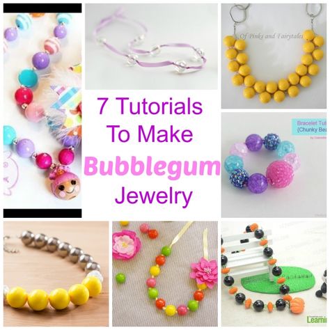 7 Tutorials To Make Bubblegum Jewelry Easy Jewelry Making Ideas, Kids Jewelry Diy, Beaded Necklace Tutorial, Chunky Bead Necklaces, Easy Jewelry, Bubble Necklaces, Beaded Necklace Diy, Necklace Tutorial, Bubblegum Beads