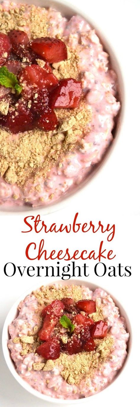 Yogurt And Strawberries, Strawberry Cheesecake Overnight Oats, Cheesecake Overnight Oats, Chia Overnight, Oats Overnight, Menu Sarapan Sehat, Biscuits Graham, Oat Recipes Healthy, Overnight Oats Recipe Healthy