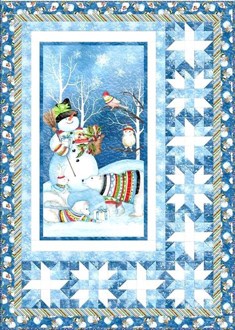 Snowy Friends Quilt designed By Nancy Mink for Bear Creek Quilting Company Christmas Quilting Projects, Panel Quilt Patterns, Quilt Borders, Snowman Quilt, Fabric Panel Quilts, Christmas Quilt Patterns, Holiday Quilts, Winter Quilts, Patchwork Quilting