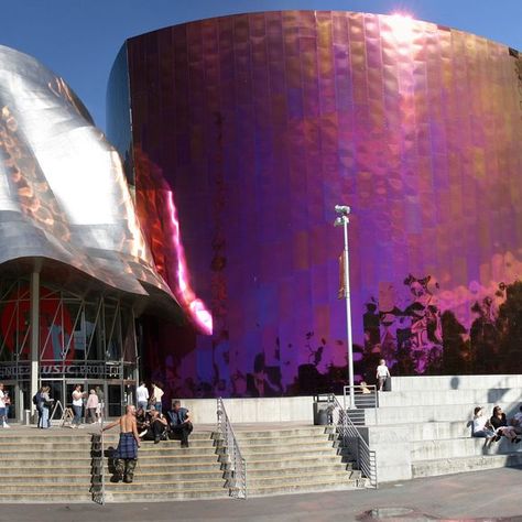 Museum of Pop Culture – Seattle, Washington - Atlas Obscura Music And Science, Museum Of Pop Culture, Building Fails, Weisman Art Museum, Dancing House, Daniel Libeskind, Brutalist Buildings, Walt Disney Concert Hall, Santiago Calatrava