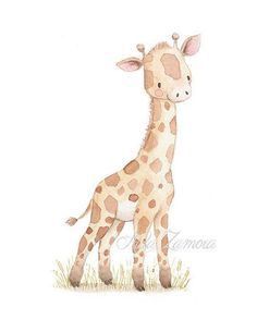 Giraffe Drawing, Giraffe Illustration, Nursery Watercolor, Giraffe Nursery, Giraffe Art, Baby Illustration, Baby Animal Prints, Baby Giraffe, Animals Art