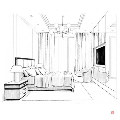 Master bedroom ink sketch. #bedroominterior #interior #bestsketch #arch_more #architectureape #archsketch #arqsketch #arch_cad #conceptsketch #mastersketch #interiorsketch #interiorillustration #sketch_architect #archisketcher #interiorconcept #interiordesign #handrendering #alvindrafting #designconcept #interiordrawing #интерьерспальни #эскизинтерьера Sketches Perspective, Sketch Room, Perspective Room, Interior Architecture Sketch, Architecture Sketches, Interior Design Videos, Bedroom Drawing, Perspective Drawing Architecture, Interior Design Drawings