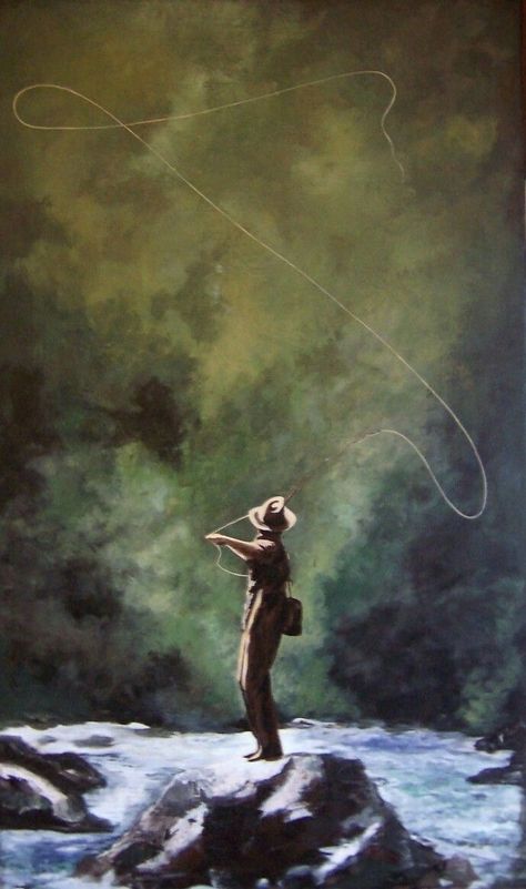 Fly Fishing Painting, Fishing Painting, Fly Fishing Art, Conservation Of Natural Resources, Fishing Photography, Fly Fishing Tips, Fishing Pictures, Fly Fisherman, Fishing Pole