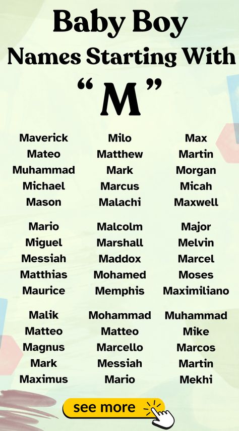 Discover marvelous baby boy names starting with M. Unique and charming options for your baby.

#BabyNames  #MNames M Names For Boys, Sci Fi Names, Names Starting With M, Baby Gender Predictor, Bible Baby Names, Boy Names Unique, Novel Tips, Male Names, M Names