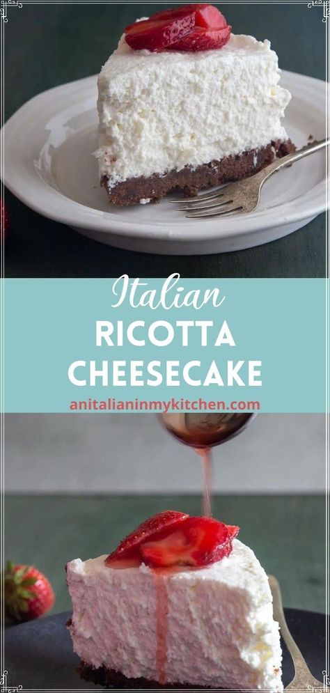 Italian Ricotta Cheesecake is an easy no-bake cheesecake recipe. It has a chocolate cookie crust and a creamy, delicate filling. It’s so easy to make – the perfect summer dessert. Top it with fruit for a dessert everyone will love. No Bake Ricotta Cheesecake, Ricotta Dessert Recipes Easy, Ricotta Cheese Recipes Dessert Easy, Italian Cheesecake Recipes, What To Make With Ricotta Cheese, Ricotta Cheesecake Recipes, Ricotta Dessert Recipes, Riccota Cheese Recipes, Ricotta Cheese Recipes Dessert