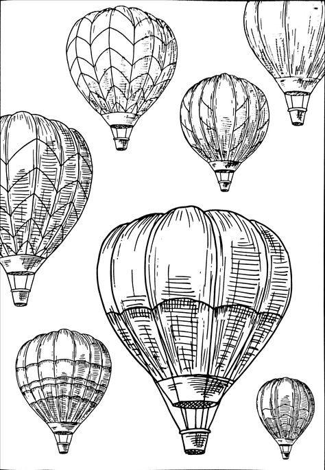 Hot Air Balloon Sketches, How To Draw Hot Air Balloon, Blimp Drawing, Hot Air Balloon Sketch, Hot Air Balloon Drawing, Hot Air Balloon Art, Hot Air Balloon Tattoo, Air Balloon Tattoo, Color Art Lessons