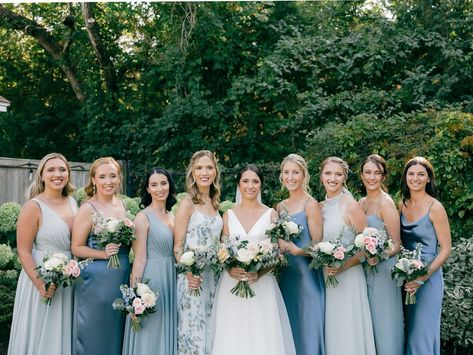 Cape Cod Bridesmaid Dresses, Pale Blue Bridesmaid Dresses, Bridesmaid Dresses Floral Print, Blue Bridesmaids Dresses, Printed Bridesmaid Dresses, Pale Blue Dresses, Summer Bridesmaids, Navy Blue Bridesmaids, White Cape