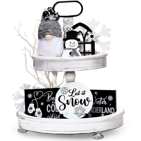 PRICES MAY VARY. 10 Pieces Farmhouse Decor Set: the package includes 7 pieces wooden signs, 1 piece black white buffalo plaid gnome with sled and 2 pieces plastic stands, the stand can be applied to support let it snow sign and farmhouse window sign, good combination Christmas tiered tray decorations set for decorating your living room, kitchen and bedroom; Please notice the tiered tray is not included Rustic Design: the farmhouse kitchen table decoration set is designed with different patterns Wooden Farmhouse Table, Farmhouse Winter Decor, Cloche Decor, Wooden Farmhouse, Farmhouse Ornaments, Farmhouse Kitchen Tables, Faux Snow, Christmas Farmhouse, Kitchen Table Decor