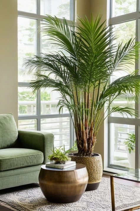 9 Best Indoor Palm Plants Indoor Palm Trees Living Room, Real Plants Inside Home Decor, Big House Plants Indoor, Big House Plants, Indoor Palm Plants, Indoor Palm, Palm Plants, Indoor Palm Trees, Majesty Palm