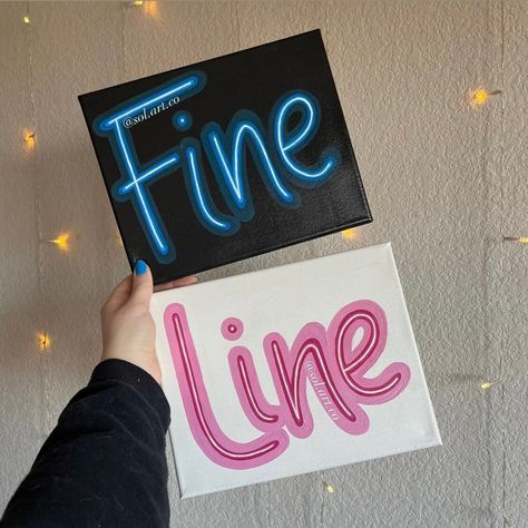 Neon Name Painting, Neon Color Painting Ideas, Neon Sign Canvas Painting, Painted Neon Sign, Neon Sign Painting Canvas Diy, Neon Painting Canvas, Neon Sign Painting, Harry Styles Painting, Painting Ideas On Canvas Pink