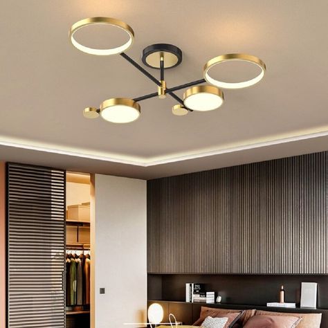 Mid Century Modern Ceiling Light, Modern Ceiling Light Fixtures, Gold Ceiling Light, Black Ceiling Lighting, Gold Ceiling, Light Ideas, Semi Flush Lighting, Black Ceiling, Semi Flush Ceiling Lights