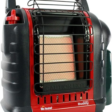 - Portable propane heater designed for emergency heat, tents, campers, job sites, porches, decks, garages, tailgates, barns, sheds, ice fishing, hunting blinds. - Perfect for heating enclosed spaces up to 225 square feet - For use with propane gas; Runs off a 1-pound cylinder of propane and can connect directly to a 20 pound cylinder with optional hose and filter - Includes Piezo igniter, Accidental tip-over safety shut-off, swivel regulator and fold-down handle, and low heat settings Camping Hacks With Kids, Portable Propane Heater, Outdoor Camping Shower, Tent Heater, Garage Heater, Propane Cylinder, Radiant Heaters, Propane Heater, Portable Safe