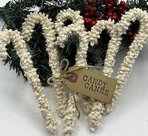 6 Handmade Vintage Chenille Hobnail Primitive Christmas Candy Cane Ornaments Made in USA Farmhouse Rustic Country Cottage Decorations Decor Unique Hand Stamped Coffee Hang tag Appalachian Christmas Decorations, Primitive Christmas Crafts, Cozy Holiday Decor, Candy Cane Ornaments, Farmhouse Color, Cinnamon Ornaments, Christmas Candy Canes, Chenille Crafts, Candy Cane Crafts