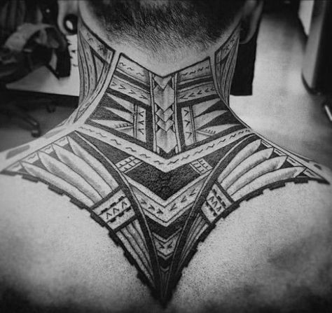 Polynesian Awesome Tribal Neck Tattoos For Men Polynesian Leg Tattoo, Best Neck Tattoos, Backpiece Tattoo, Polynesian Tattoos, Polynesian Tattoo Designs, Back Of Neck Tattoo, Omerta Tattoo, Samoan Tattoo, Hawaiian Tattoo