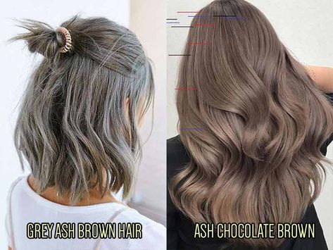 Ash Brown Hair Color 101 - Inspire You To Go For New Hair Light Ash Brown Hair With Dark Roots, Ash Brown Hair Box Dye, Ashen Hair Color, Ash Brown Solid Hair Color, Short Hair Ash Brown, Ash Brown Hair Formula, Light Brown Ash Hair, Ash Brown Bob Haircut, Greyish Brown Hair