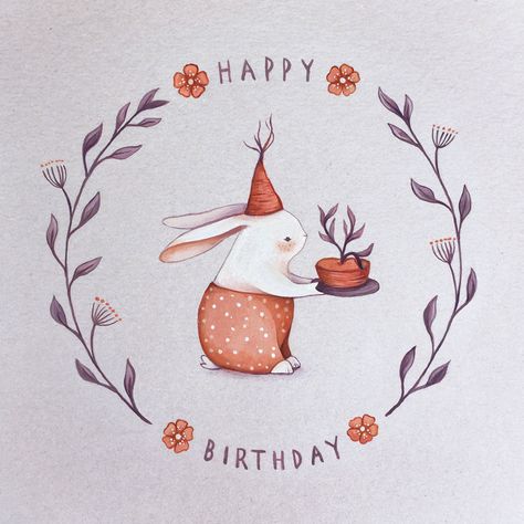 #Geburtstag #Geburtstagskarte #Gruß Happy Birthday Illustration, Happy Birthday Art, Birthday Illustration, Birthday Wishes Messages, Bday Cards, Cat Air, 자수 디자인, A Bunny, Dessin Adorable