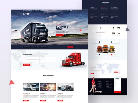 BeTOP is a flat, unique and modern PSD Template for Cargo Rental Services. Truck Website, Transport Business, 가족 일러스트, Logistics Design, Rv Cover, Good Advertisements, Navigation Design, Truck Transport, Tanker Trucking