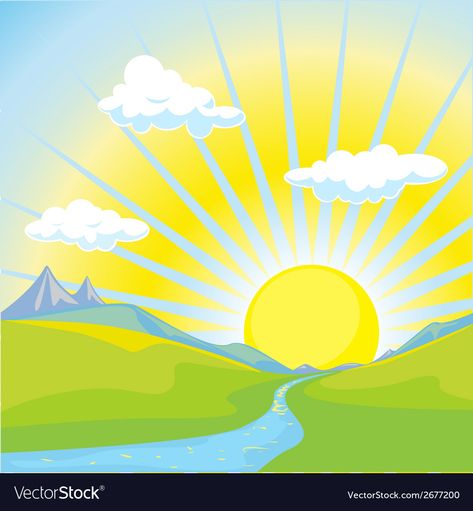 Sun Rise Drawing, Microgreens Garden, Sunny Landscape, Mountain Clipart, Sunrise Images, Images Of Sun, Sun Rising, Sun And Clouds, Sun Rises