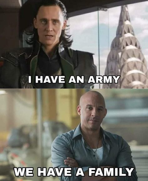 Shivam on Twitter: "If Vin Diesel fought Loki in Avengers… " Fast And Furious Memes, Family Meme, Dominic Toretto, Strong Family, Vin Diesel, I Dont Have Friends, Marvel Jokes, Family Humor, Crazy Funny Memes