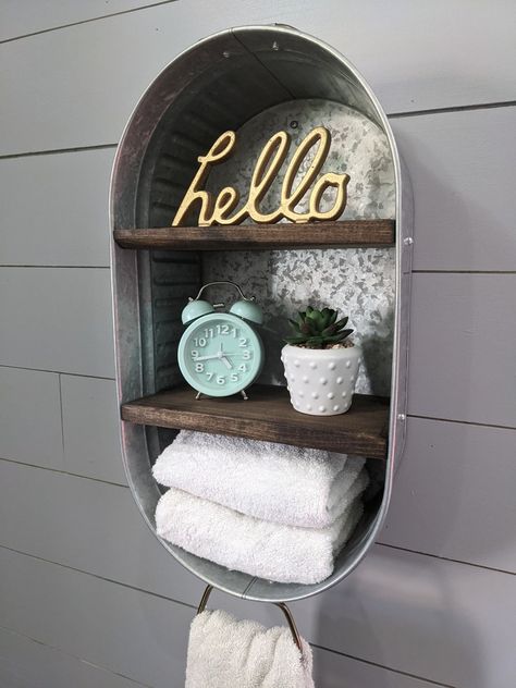 Tub With Shelves, Rustic Bathroom Accessories, Galvanized Wash Tub, Drywall Anchor, Rustic Bathroom Shelves, Farmhouse Shelf, Shelves Bathroom, Galvanized Tub, Metal Tub